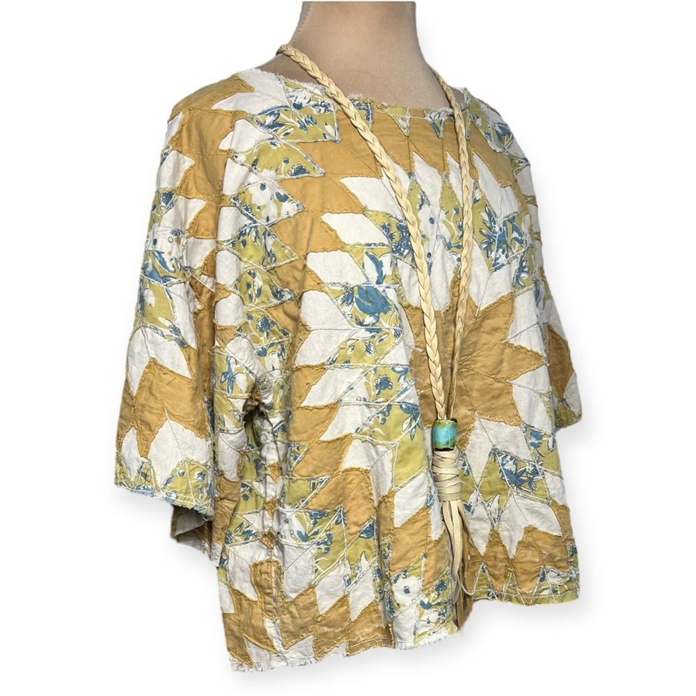 Magnolia Pearl 1070 Matilda Marisol Top yellow cream quilted sunburst One Size - Picture 8 of 11